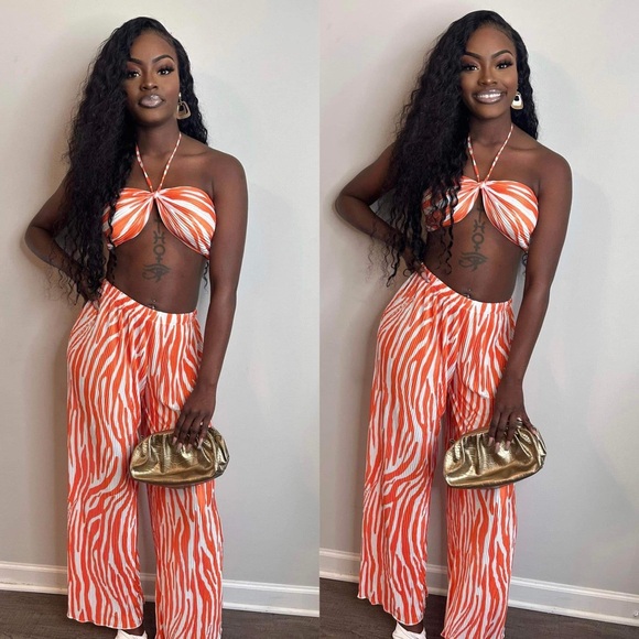 Pants - Orange Zebra Print Women's Jumpsuit